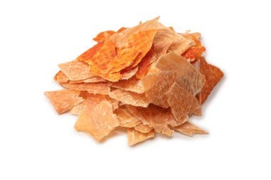 A group of tasty beer snacks. Dehydrated chicken meat slices. 