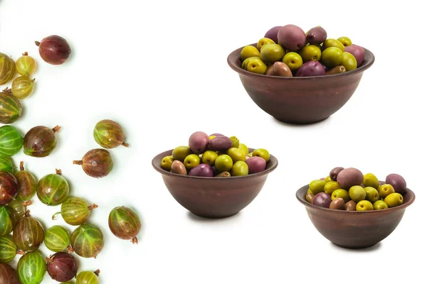 Olivy Keramické Hnědé Mísy Izolované Bílém Pozadí — Stock fotografie