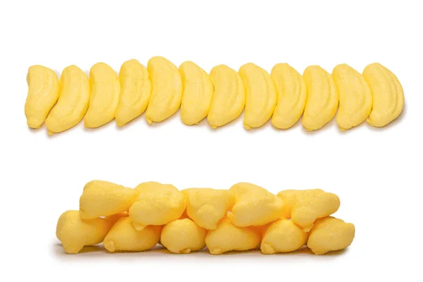 Yellow Banana Marshmallow Candy Isolated White Background — 图库照片