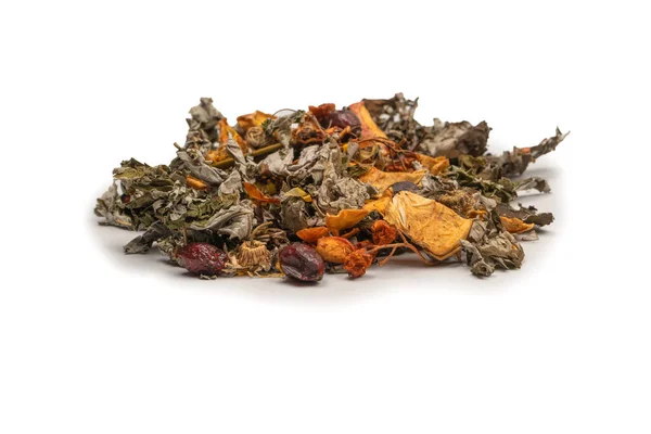 Suchý Čaj Listy Suché Ovoce Izolované Bílém Pozadí — Stock fotografie