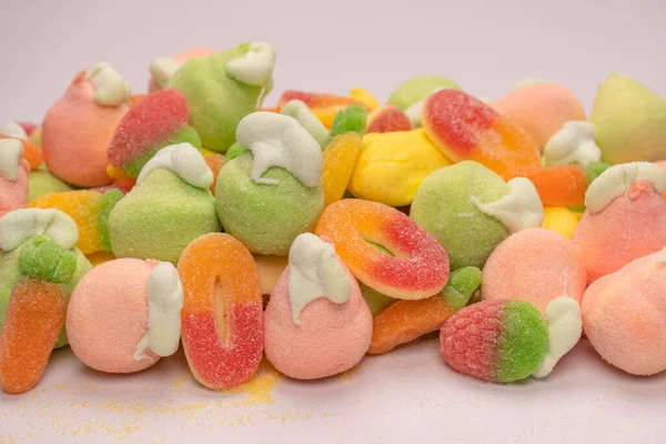 Mix Jelly Colorful Candys Marshmallows Isolated White Background — 图库照片