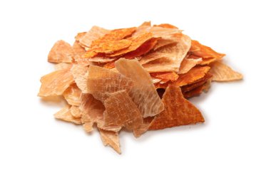 A group of tasty beer snacks. Dehydrated chicken meat slices. 