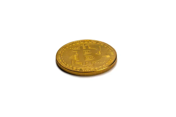 Uma Bitcoin Isolada Num Fundo Branco Vista Superior — Fotografia de Stock