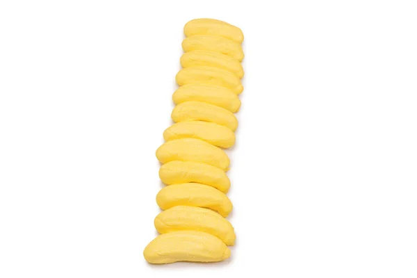 Κίτρινα Ζαχαρωτά Μπανάνας Απομονωμένα Λευκό Φόντο — Φωτογραφία Αρχείου