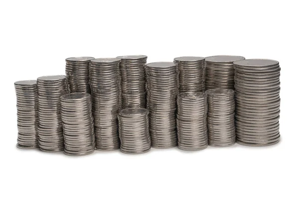 Stapel Von Münzen Isoliert Auf Weißem Hintergrund Banken Und Geld — Stockfoto