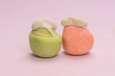 Marshmallow fruit candys isolated on a white background. 