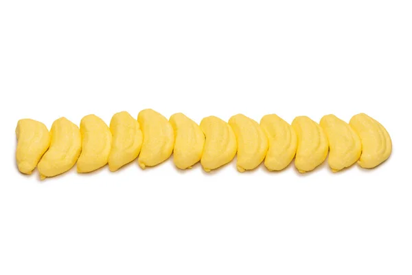 Жовті Бананові Зефірні Цукерки Ізольовані Білому Тлі — стокове фото