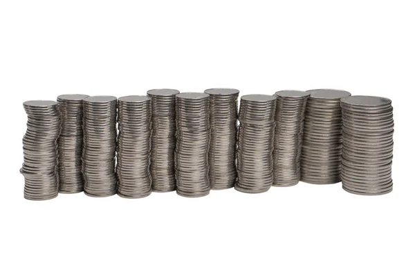 Stapel Von Münzen Isoliert Auf Weißem Hintergrund Banken Und Geld — Stockfoto