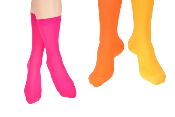 Жінка Фіолетових Шкарпетках Ізольована Білому Тлі Вид Зверху — стокове фото