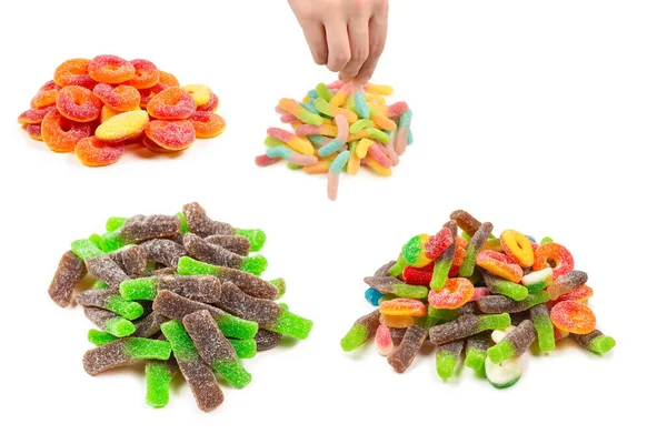 Assorted Gummy Candies Top View Jelly Sweets Isolated White — Stock Photo, Image