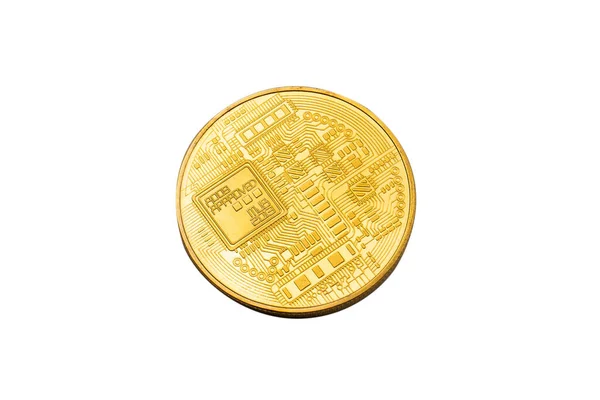Egy Bitcoin Fehér Háttérrel Felülnézet — Stock Fotó