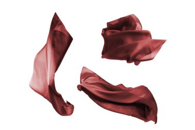 Beyaz arkaplanda kırmızı ipek eşarp akışı. 