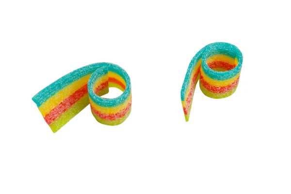 Różne Kolorowe Żelkowe Cukierki Widok Góry Żelowe Pączki Żelki Izolacja — Zdjęcie stockowe