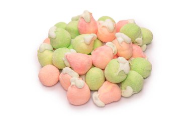 Marshmallow fruit candys isolated on a white background. 