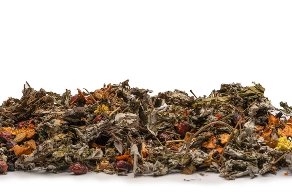 Suchý Čaj Listy Suché Ovoce Izolované Bílém Pozadí — Stock fotografie