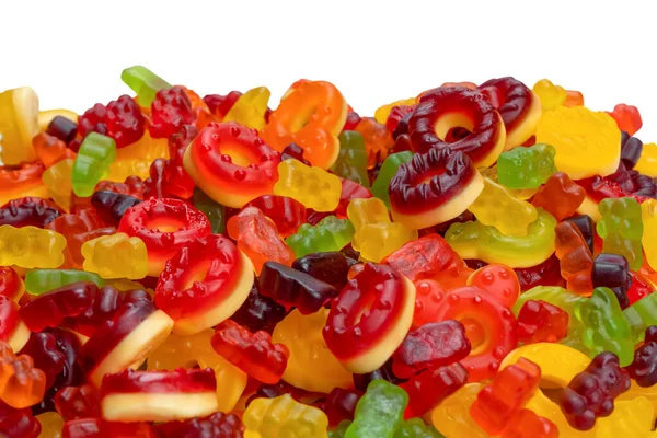 Assorted Colorful Gummy Candies Top View Jelly Donuts Jelly Bears — Stock Photo, Image