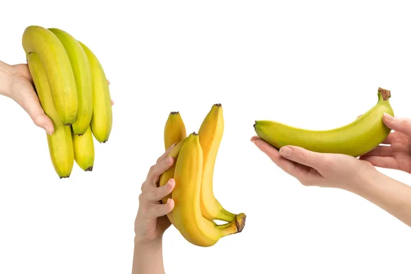 Egy Csomó Banán Egy Kezében Elszigetelve Egy Fehér Háttér — Stock Fotó