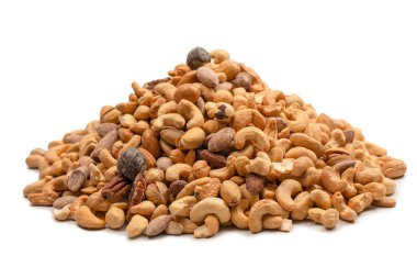 Lezzetli tuzlu fındık karışımı. Bir grup badem, fıstık, ceviz, macadamia, kaju..