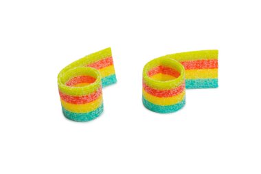 Renkli sakızlı şekerler. Üst Manzara. Jöleli çörekler. Jelibon. Beyaz bir arkaplanda izole edilmiş. 