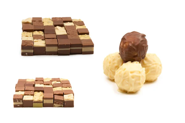 Bonbons Chocolat Isolés Sur Fond Blanc Vue Dessus — Photo