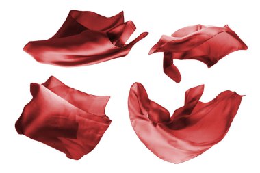 Beyaz arkaplanda kırmızı ipek eşarp akışı. 