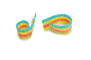 Renkli sakızlı şekerler. Üst Manzara. Jöleli çörekler. Jelibon. Beyaz bir arkaplanda izole edilmiş. 