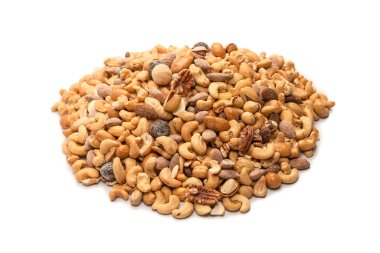 Lezzetli tuzlu fındık karışımı. Bir grup badem, fıstık, ceviz, macadamia, kaju..