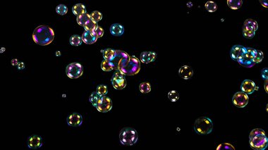 Sabun köpükleri siyah arka planda izole edilmiş. Boşluğu kopyala. 