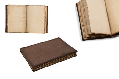 Beyaz bir arkaplanda izole edilmiş boş eski bir defter. Boşluğu kopyala.  