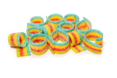 Renkli jelibon şekerler. Üst Manzara. Beyaz bir arkaplanda izole edilmiş. 