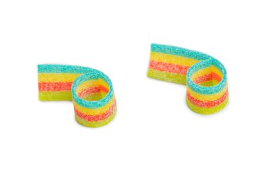 Renkli sakızlı şekerler. Üst Manzara. Jöleli çörekler. Jelibon. Beyaz bir arkaplanda izole edilmiş. 