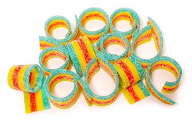 Renkli jelibon şekerler. Üst Manzara. Beyaz bir arkaplanda izole edilmiş. 