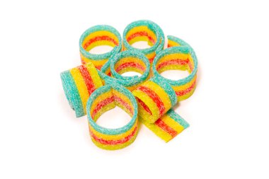 Renkli jelibon şekerler. Üst Manzara. Beyaz bir arkaplanda izole edilmiş. 