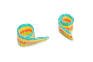 Renkli sakızlı şekerler. Üst Manzara. Jöleli çörekler. Jelibon. Beyaz bir arkaplanda izole edilmiş. 