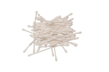 Group of white cotton buds isolated on a white background.