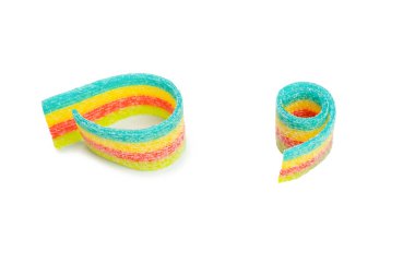 Renkli sakızlı şekerler. Üst Manzara. Jöleli çörekler. Jelibon. Beyaz bir arkaplanda izole edilmiş. 