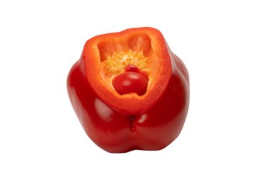 Red bell pepper isolated on white background. Half of bell pepper. 