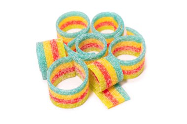 Renkli jelibon şekerler. Üst Manzara. Beyaz bir arkaplanda izole edilmiş. 