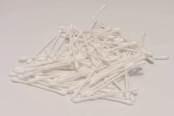 Group White Cotton Buds Isolated White Background — Photo