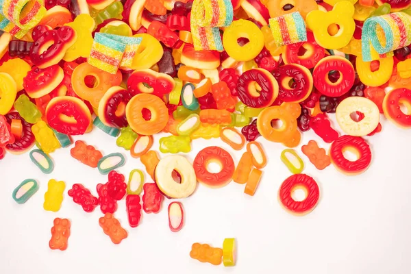 Разнообразные Красочные Конфеты Мармеладкой Вид Сверху Пончики Желе Желе Медведи — стоковое фото