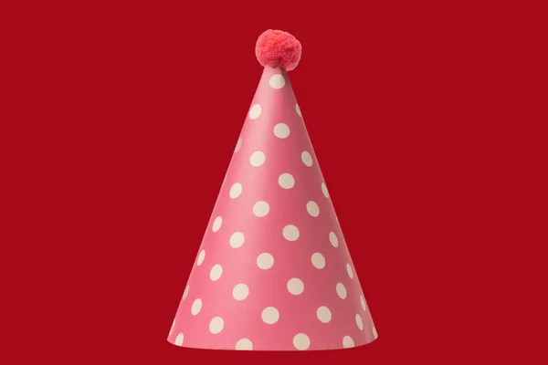 Bright Colorful Birthday Cap Isolated Red Background Holidays Cocept — Fotografia de Stock