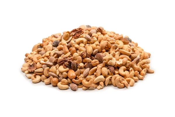 Lezzetli tuzlu fındık karışımı. Bir grup badem, fıstık, ceviz, macadamia, kaju..