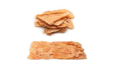 A group of tasty beer snacks. Dehydrated chicken meat slices. 