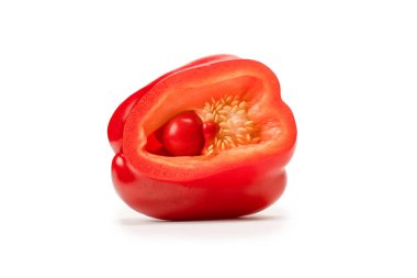 Red bell pepper isolated on white background. Half of bell pepper. 