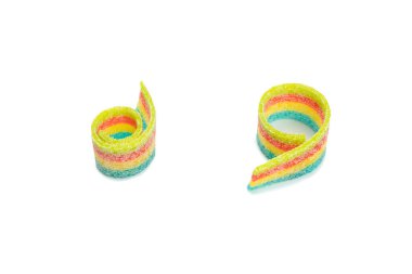 Renkli sakızlı şekerler. Üst Manzara. Jöleli çörekler. Jelibon. Beyaz bir arkaplanda izole edilmiş. 