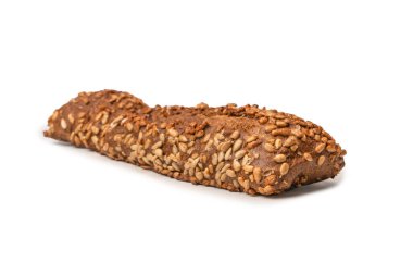 A loaf of bread with sunflower seeds isolated on a white background. 