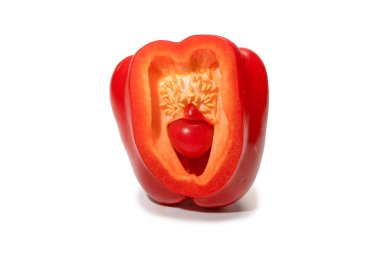 Red bell pepper isolated on white background. Half of bell pepper. 