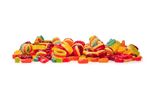 Gomas Coloridas Variadas Vista Superior Donuts Geleia Ursos Gelatinosos Isolado — Fotografia de Stock