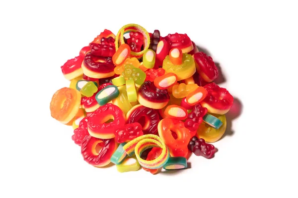 Assortiment Bonbons Gommeux Colorés Vue Dessus Des Beignets Gelée Des — Photo