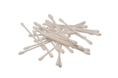 Group of white cotton buds isolated on a white background.